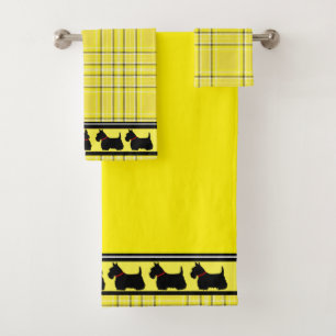 Térrier écossais/collier rouge/carreaux jaunes/bor
