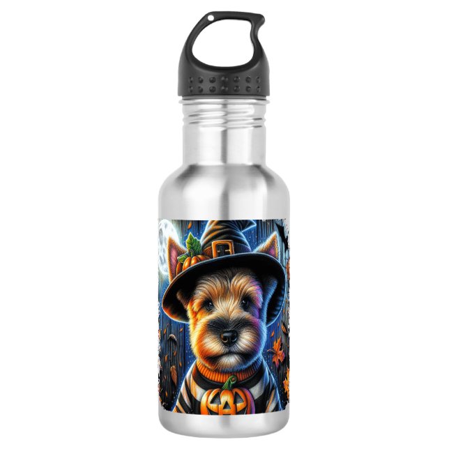 Terrier-Hund Halloween-Platz Edelstahlflasche (Vorderseite)