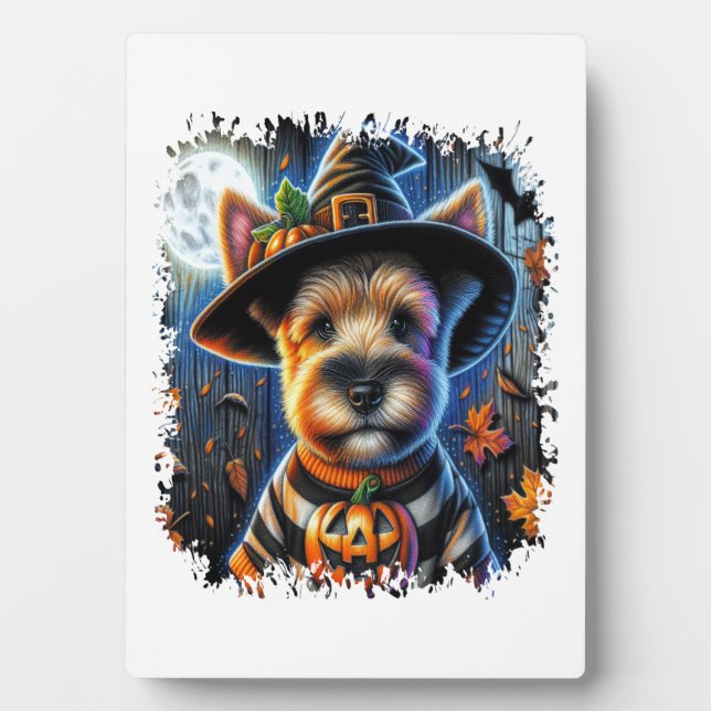 Terrier-Hund Halloween-Platz Fotoplatte (Vorderseite)