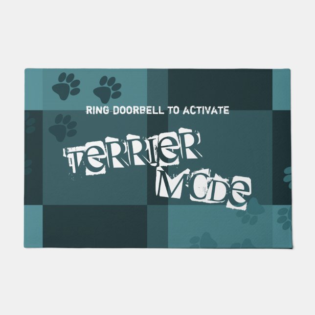 Terrier Mode Funny Dog Pawprints Dunkelgrau Fußmatte (Vorderseite)