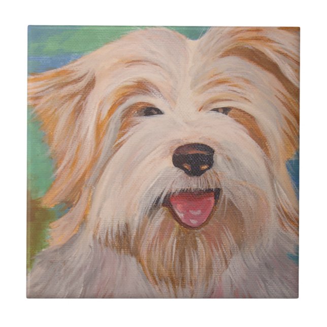 Terrier Portrait Niedlich Hunde Kunst Fliese (Vorderseite)
