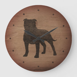 Terrier-Silhouette-rustikale Art Staffordshires Große Wanduhr