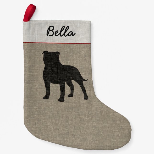Terrier-Silhouette Staffie Hund Staffordshires Kleiner Weihnachtsstrumpf (Vorderseite)