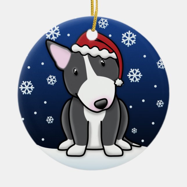 Terrier-Weihnachten Kawaii Cartoon-B&W Stier Keramik Ornament (Vorne)