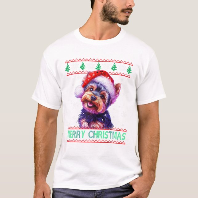 Terrier Weihnachtsmannmütze Ugly Xmas T-Shirt (Vorderseite)