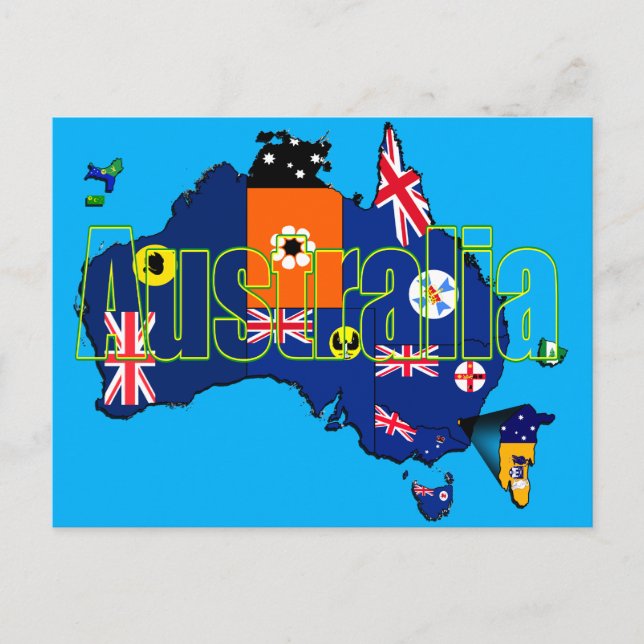 Territorien und Staaten Flaggen Karte Australiens (Vorderseite)