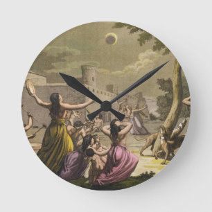 Terror des Peruaners während einer Eklipse des m Runde Wanduhr