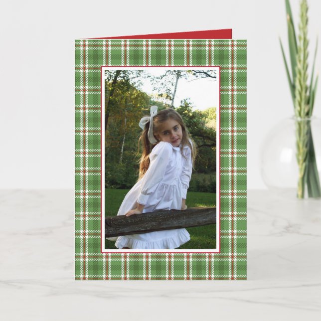Tertian Plaid Carte photo de Noël 1 Photo Vert (Devant)