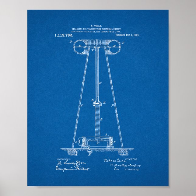Tesla Apparatus For Transmitting Electrical Energy Poster (Vorne)
