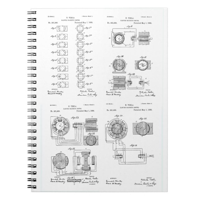 Tesla Elecro-Magnet Bewegungspatent US381968 p 1-4 Notizblock (Vorderseite)