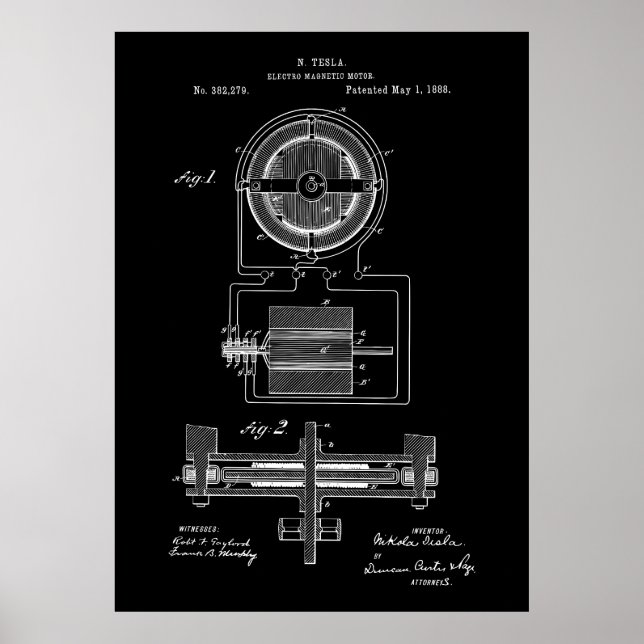 Tesla Electro-Magnetmotor 1888 Patent Poster (Vorne)