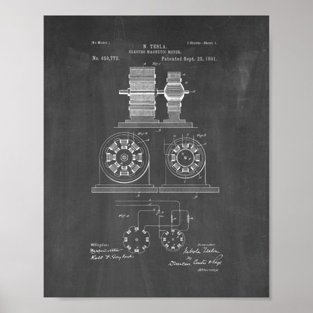 Tesla Electro Magnetmotorpatent - Zwischenplatine Poster (Vorne)