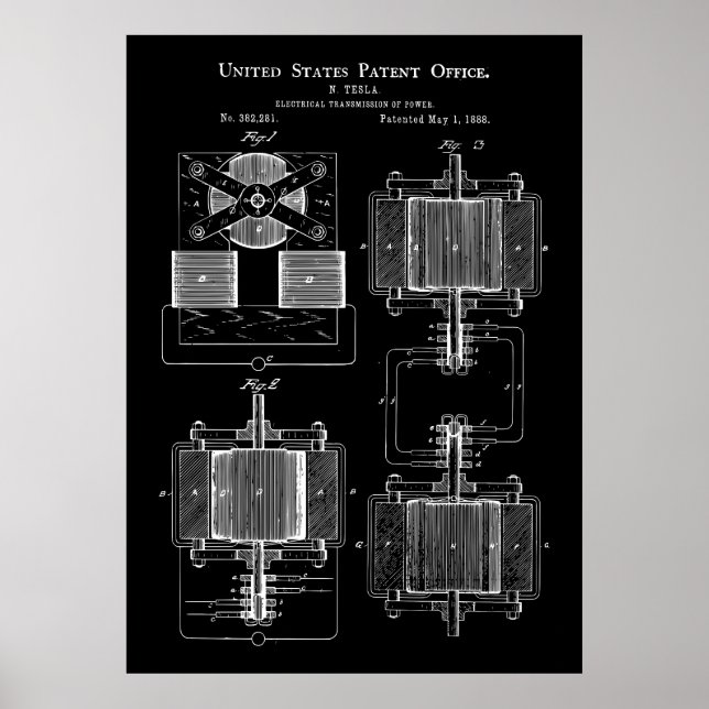 Tesla Power Transmitter 1888 Patent Poster (Vorne)