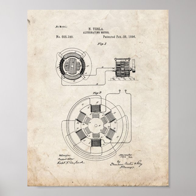 Tesla Wechselmotorpatent - Altes Aussehen Poster (Vorne)
