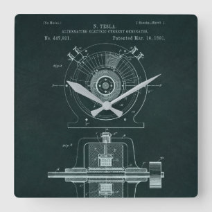 Tesla Wechselstrommotor-Plan-Uhr Quadratische Wanduhr