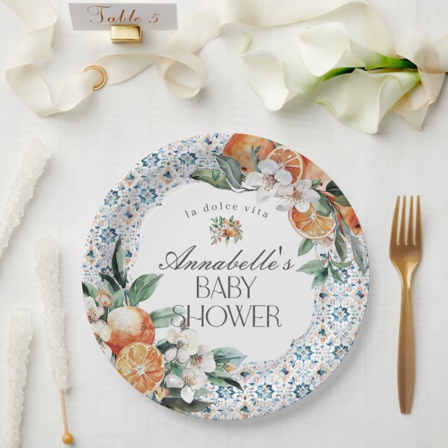 Tessin Tile Italienische Babydusche Tischdekoratio Pappteller (Hochzeit)