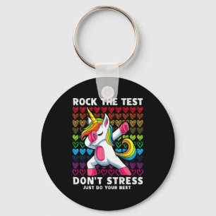 Test Day Rock the Test Dabbing Unicorn Boys Girls Schlüsselanhänger