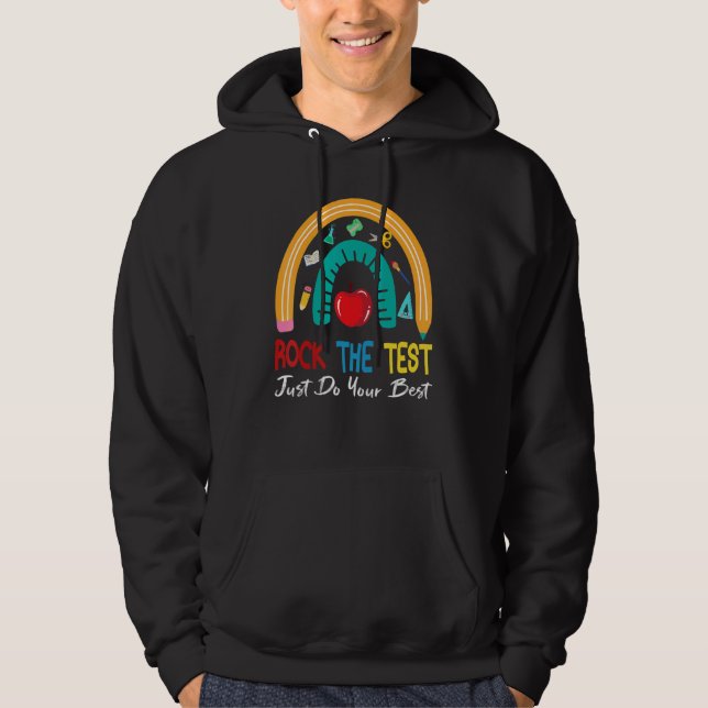 Test Day Rock The Test Teacher Testing Day Rainbow Hoodie (Vorderseite)