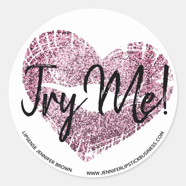 Tester versuchen mich Lipstick Pink Herzsticker Runder Aufkleber (Vorderseite)