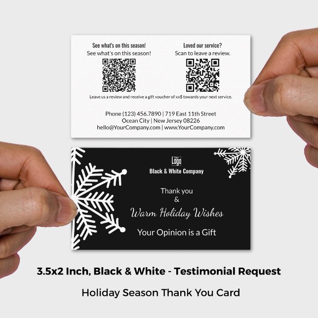 Testimonial - Schwarz-Weiß-Urlaub Visitenkarte (Black & White Holiday Testimonial Request Business Card; Size 3.5x2 Inch (US))