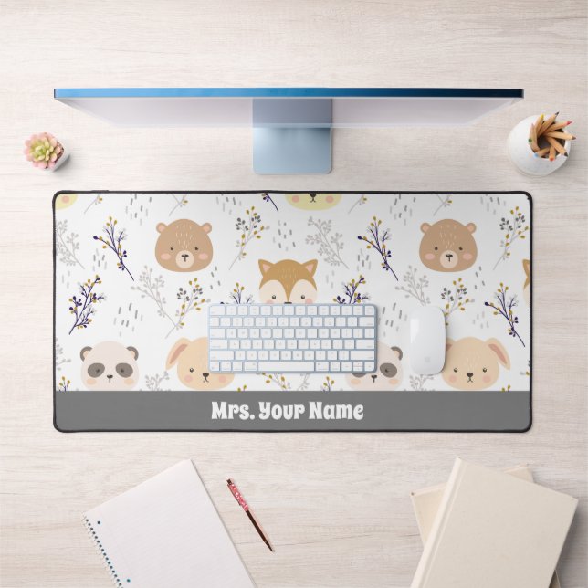 Tête D'Animal Adorable Et Motif Floral (Bureau 1)