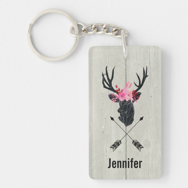 Tête de cerf géométrique avec couronne florale sur (Devant)
