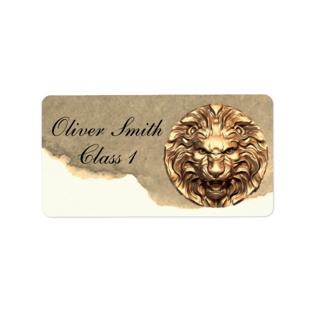 Tête de lion doré rugissant Étiquette scolaire per (Devant)