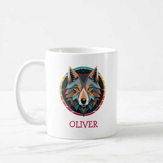 Tête de loup géométrique rétro Mug personnalisé (Gauche)