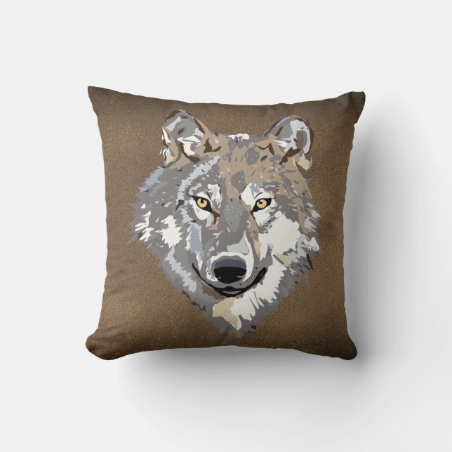Tête de loup gris peint Design Oreiller (Recto)