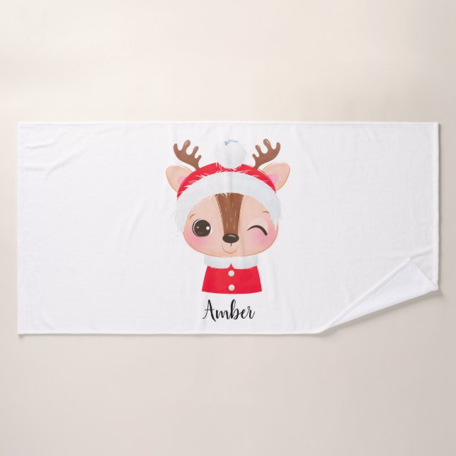 Tête de renne de Père Noël Noël mignonne (Serviette de bain)