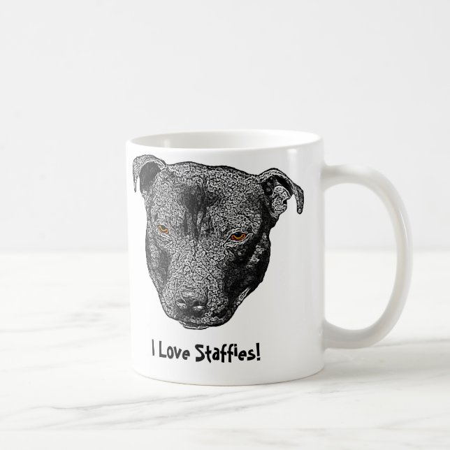 Tête de Staffie, "j'aime Staffies !" Tasse (Droite)