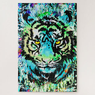 Tête de tigre bleu - Puzzle de portrait de tigre