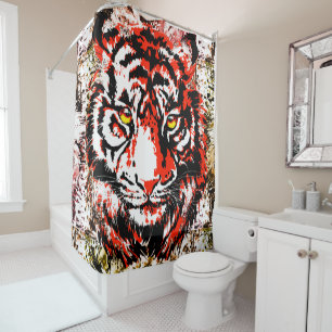 Tête de tigre rouge - Rideau de douche de tigre