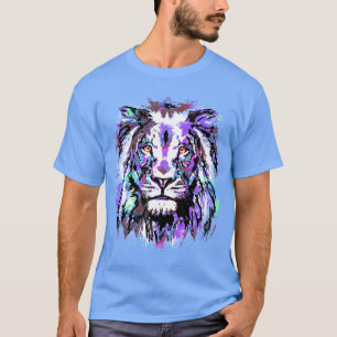 Tête Lion Bleue - T-shirt Face Lion Réaliste