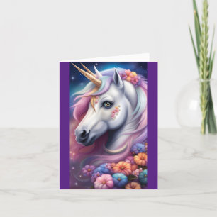 Tête Unicorne Avec Fleurs Carte de voeux Anniversa