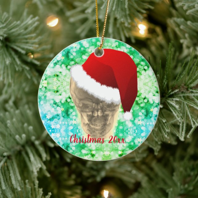 Tête Xray Santa Hat Ornement en céramique de Noël (Arbre)