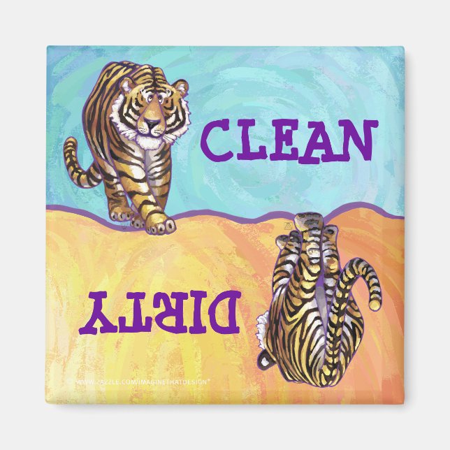 Têtes Tigre Dirty Lave-vaisselle propre Magnet (Devant)