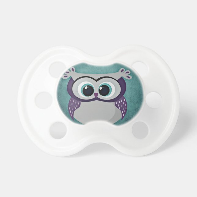 Tétine Hibou turquoise et pourpre (Devant)