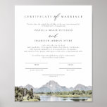 TETON National Park Heiratsurkunde Poster<br><div class="desc">Dieses Heiratszertifikat enthält ein Aquarellbild des Teton Nationalparks. Editieren Sie einfach *most* und ändern Sie die Schriftart, um Ihre Zeremonie und den Stil des Paares zu erfüllen. Für die beste Qualität sollten Sie sicherstellen, dass Sie mattes Papier verwenden, sodass die Unterschrift nicht verschmutzt. Dieses Hochzeitszertifikat ist die perfekte Ergänzung zu...</div>