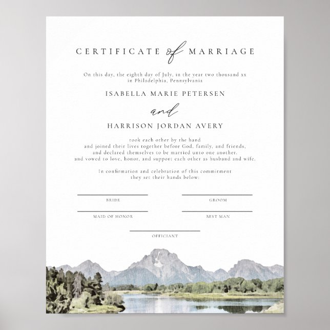TETON National Park Heiratsurkunde Poster (Vorne)