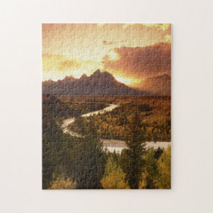 Teton Range bei Sonnenuntergang, vom Snake River
