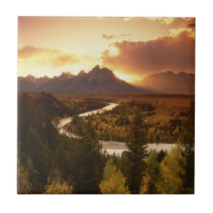 Teton Range bei Sonnenuntergang, vom Snake River Fliese