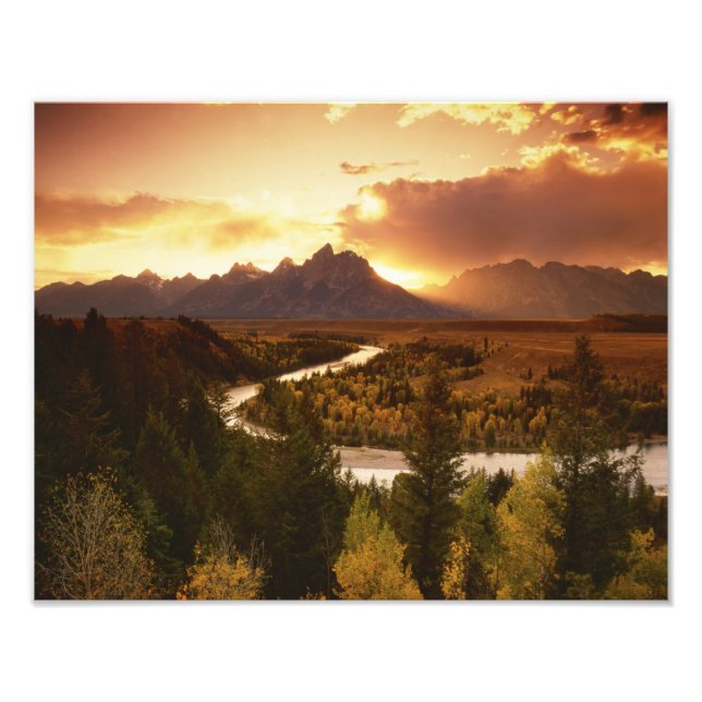 Teton Range bei Sonnenuntergang vom Snake River Fotodruck (Vorne)