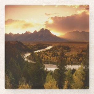 Teton Range bei Sonnenuntergang, vom Snake River Glasuntersetzer