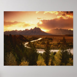 Teton Range bei Sonnenuntergang vom Snake River Poster