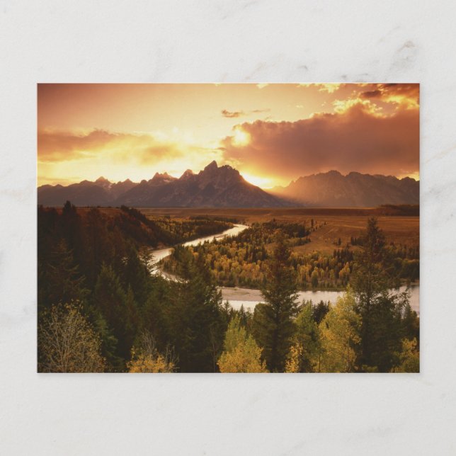 Teton Range bei Sonnenuntergang vom Snake River Postkarte (Vorderseite)