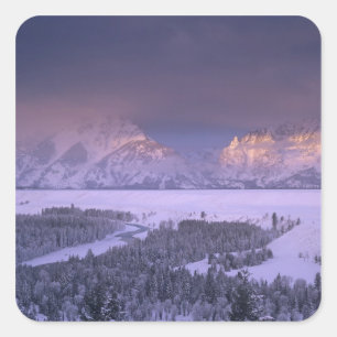 Teton Range from Snake River Overlook, Grand Quadratischer Aufkleber