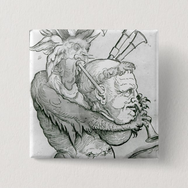 Teufel, der den Kopf des Mannes als Saxophon, 1144 Button (Vorderseite)