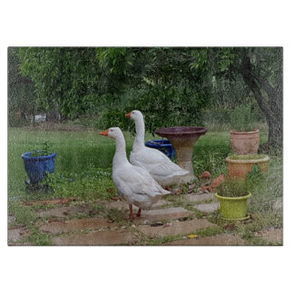 Teufel duckt hackendes Glasbrett Schneidebrett