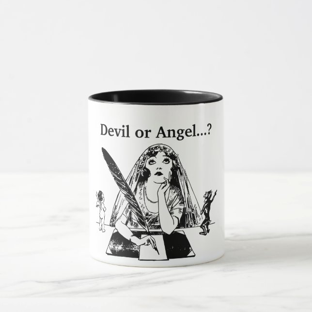 Teufel oder Engel - Vintager Black & White Coffee  Tasse (Zentrum)